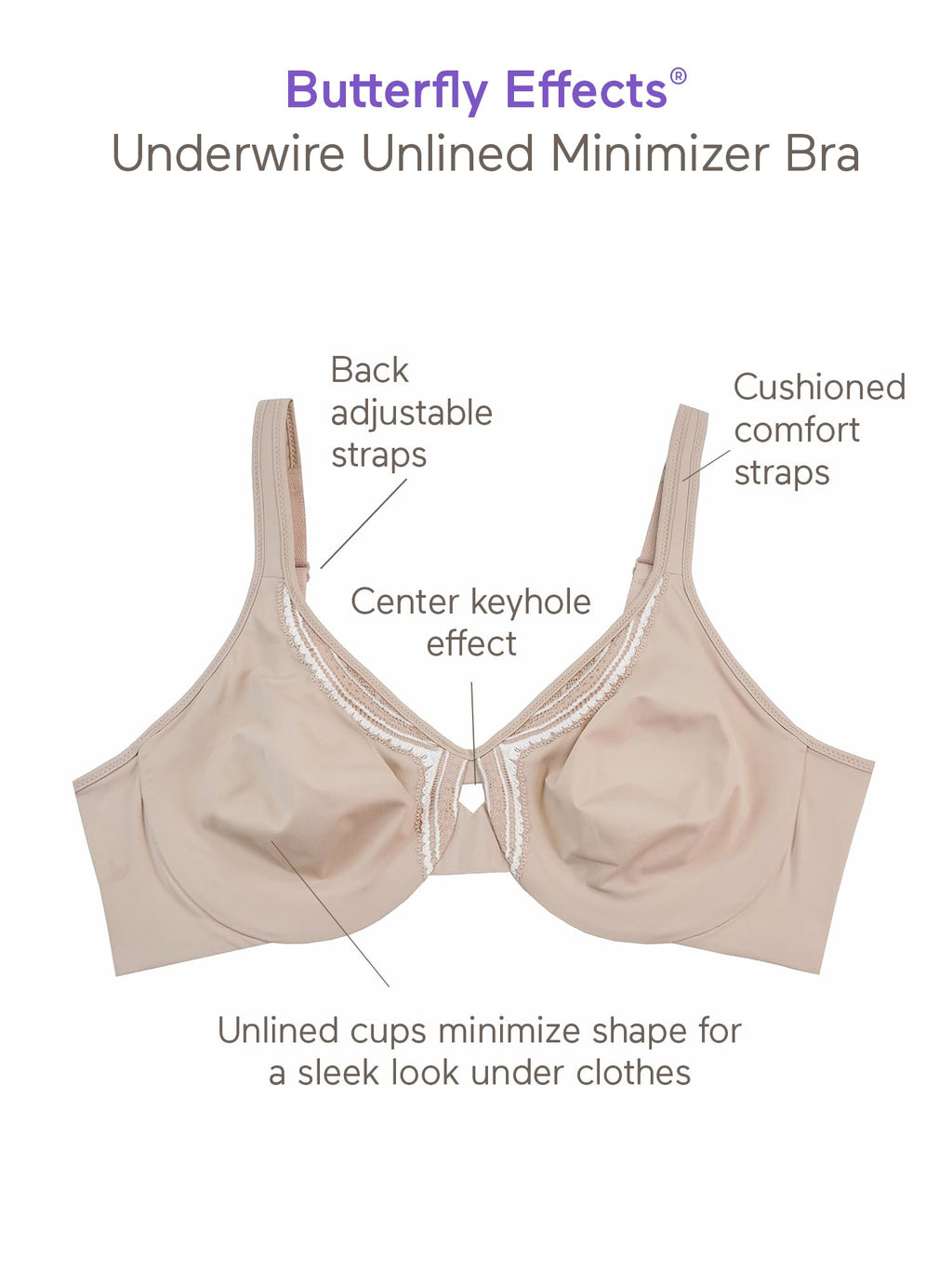 Olga Women's Butterfly Effect Full-Figure Minimizer Bra Og35912, Mink, 38DD
