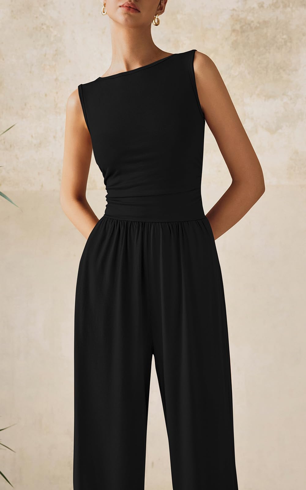 PRETTYGARDEN One Piece Jumpsuits for Women Dressy Casual Sleeveless Crewneck Wide Leg Rompers Jumpers 2026 Vacation Summer Outfits(Black, M)