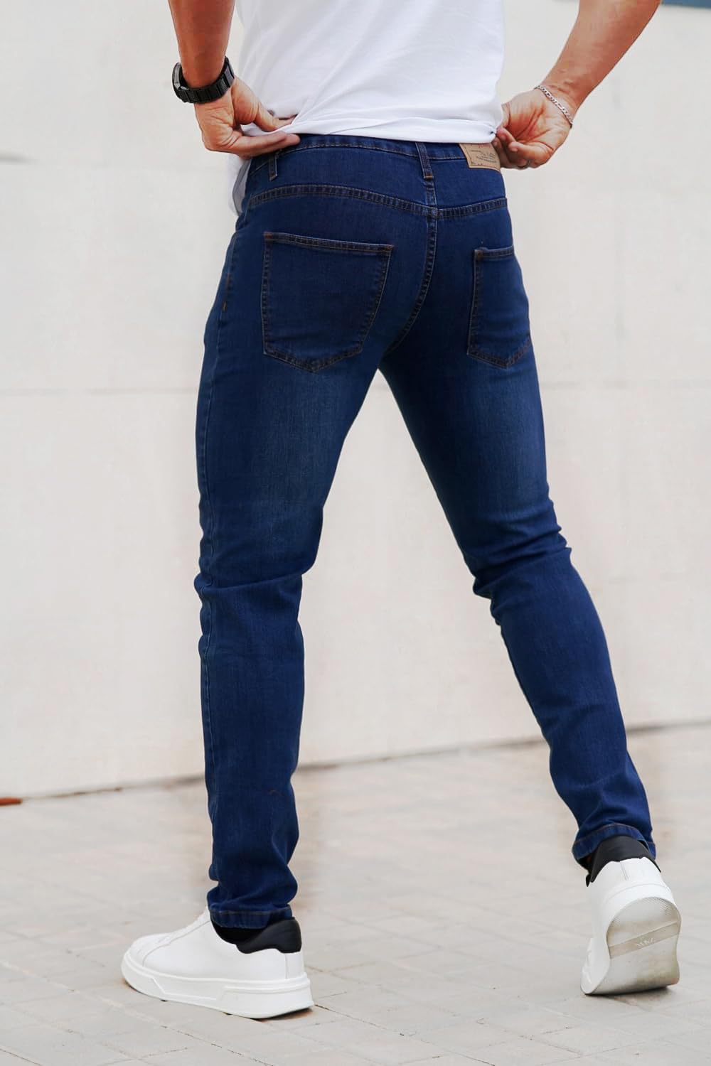 Mens Jeans Slim Fit Stretch Soft Denim Pants Men Slim Leg Indigo Blue 32x30