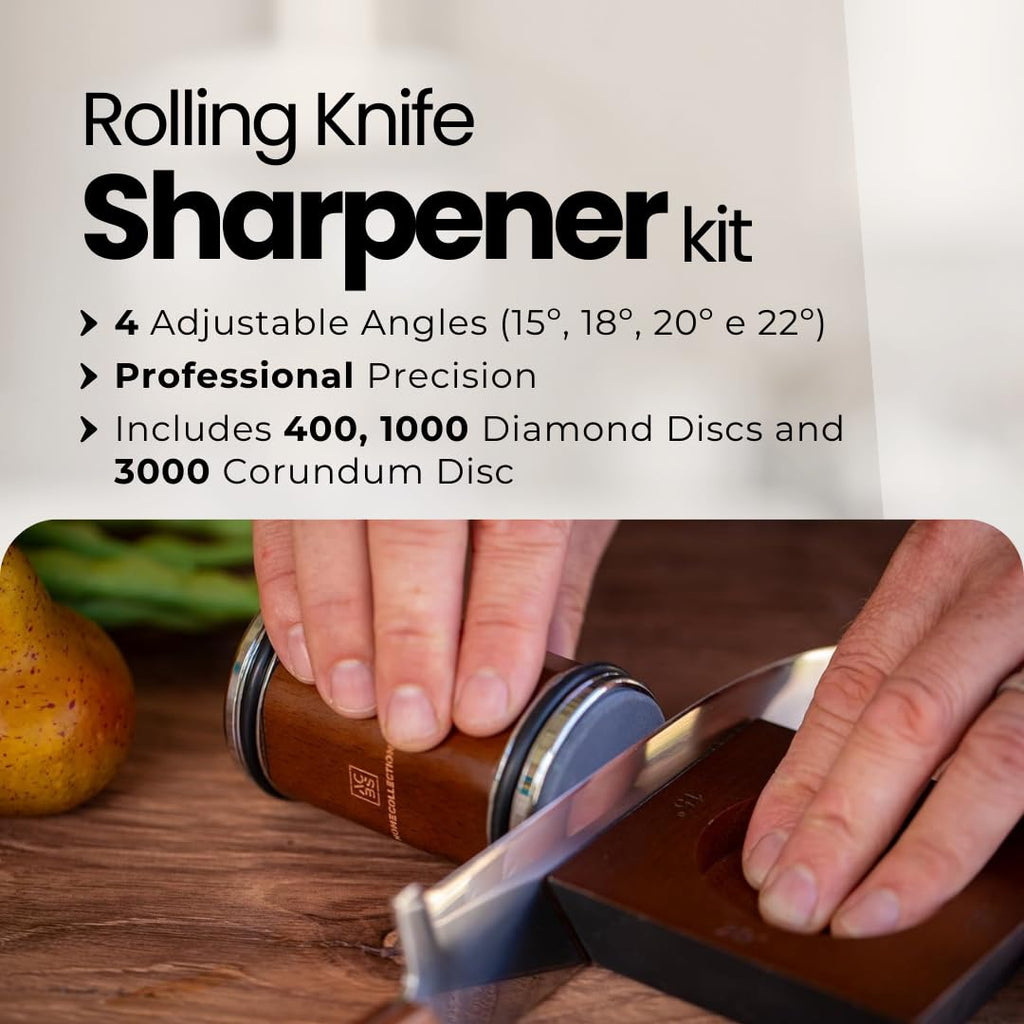 ACBS Home Collection Rolling Knife Sharpener Kit – Manual Knife Sharpeners with Magnetic Holder – Kitchen Knives Sharpener with Diamond & Corundum Discs – 15°, 18°, 20° & 22°