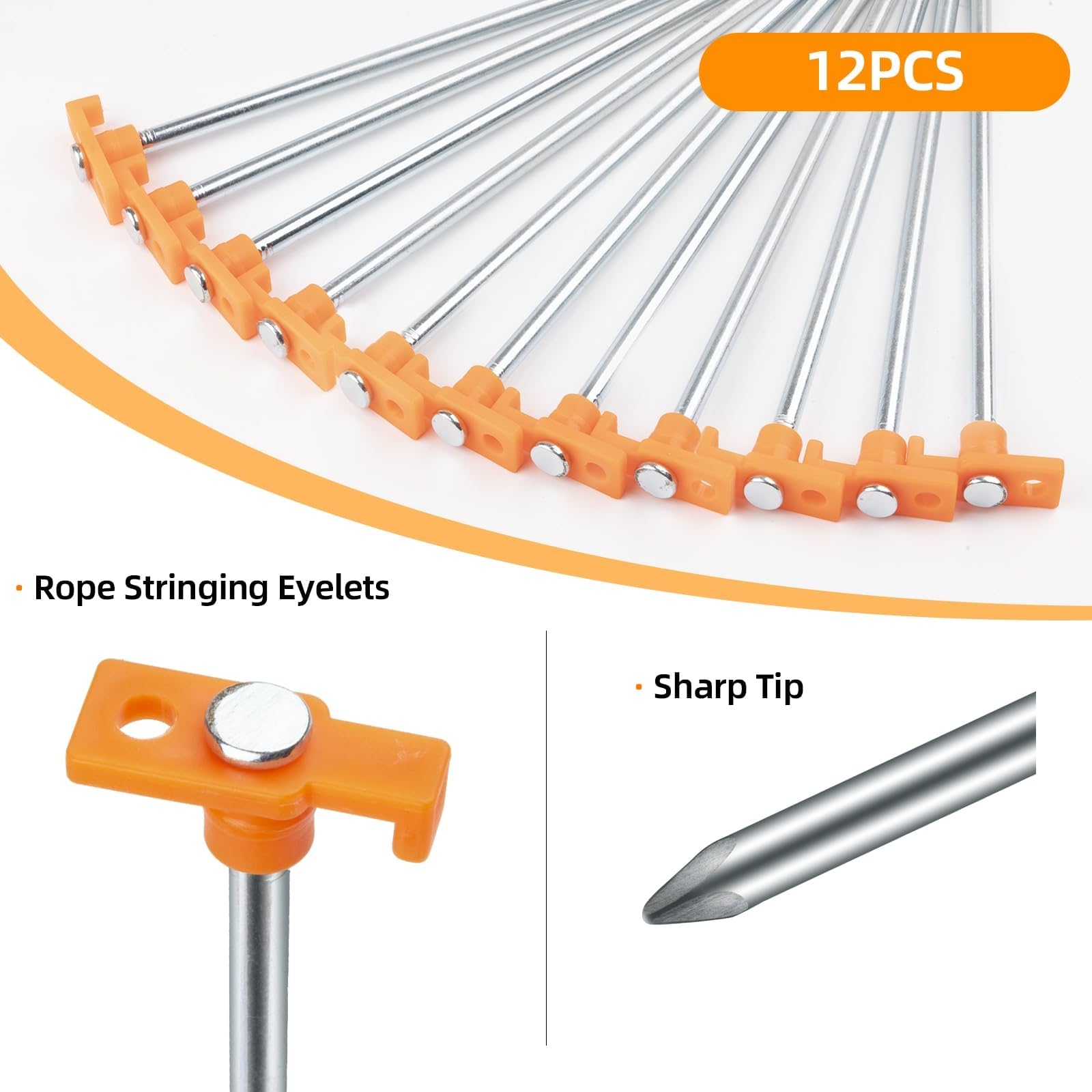 Tent Stakes Camping Stakes,AVOFOREST 7.1inch Non-Rust Metal Tent Pegs Ground Stakes Tent Spikes Camping,Garden,Hiking Orange (Orange 12pcs, 7.1IN)