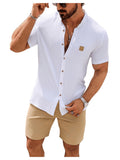 SOLY HUX Men's Casual Tracksuit Button Down Shirt and Drawstring Waist Short Sets Summer 2 Piece Outfits White and Khaki Medium