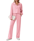 PINSPARK 2 Piece Sets for Women Casual Matching Sweatsuits Pullover Sweatshirt Drawstring Pants with 2 Pockets Zipper Up Lounget Set Trecthy Tracksuit Fall Travel Outfits 2025, Pink M
