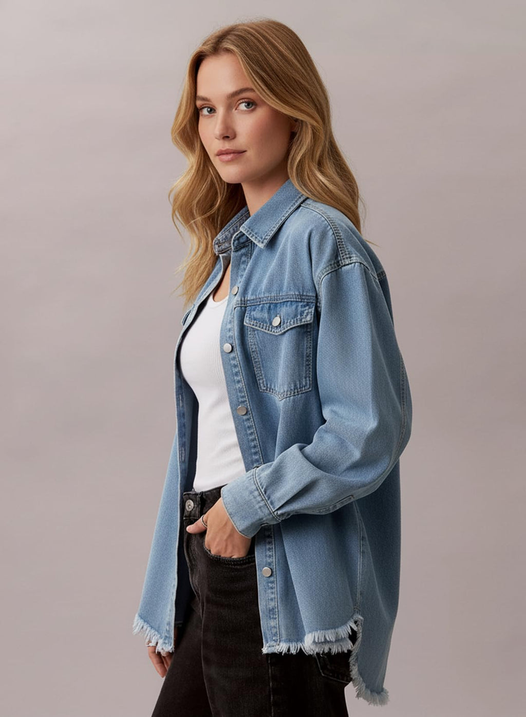 Dokotoo Womens Washed Boyfriend Oversized Lapel Button Up Long Sleeve Denim Trucker Jacket Distressed Ripped Denim Jackets Fashion Distressed Jean Jacket for Women Sky Blue S