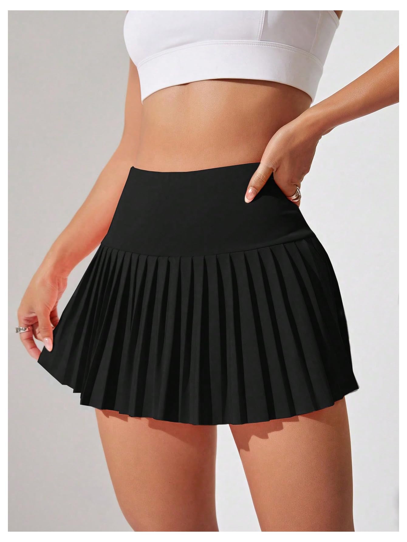 WDIRARA Women's Pleated Tennis Skirt High Waisted Golf Skort Athletic Mini Shorts Black X-Large