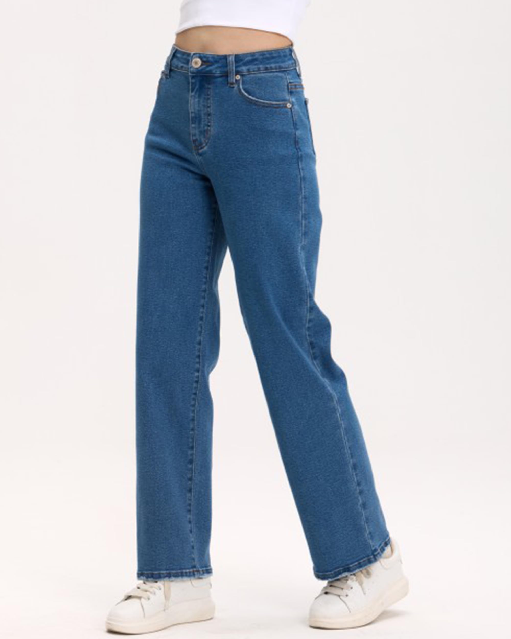 Lilac Sunset High-Rise Wide Leg Jeans for Women Juniors, Relaxed Fit Stretch Denim, Medium Blue