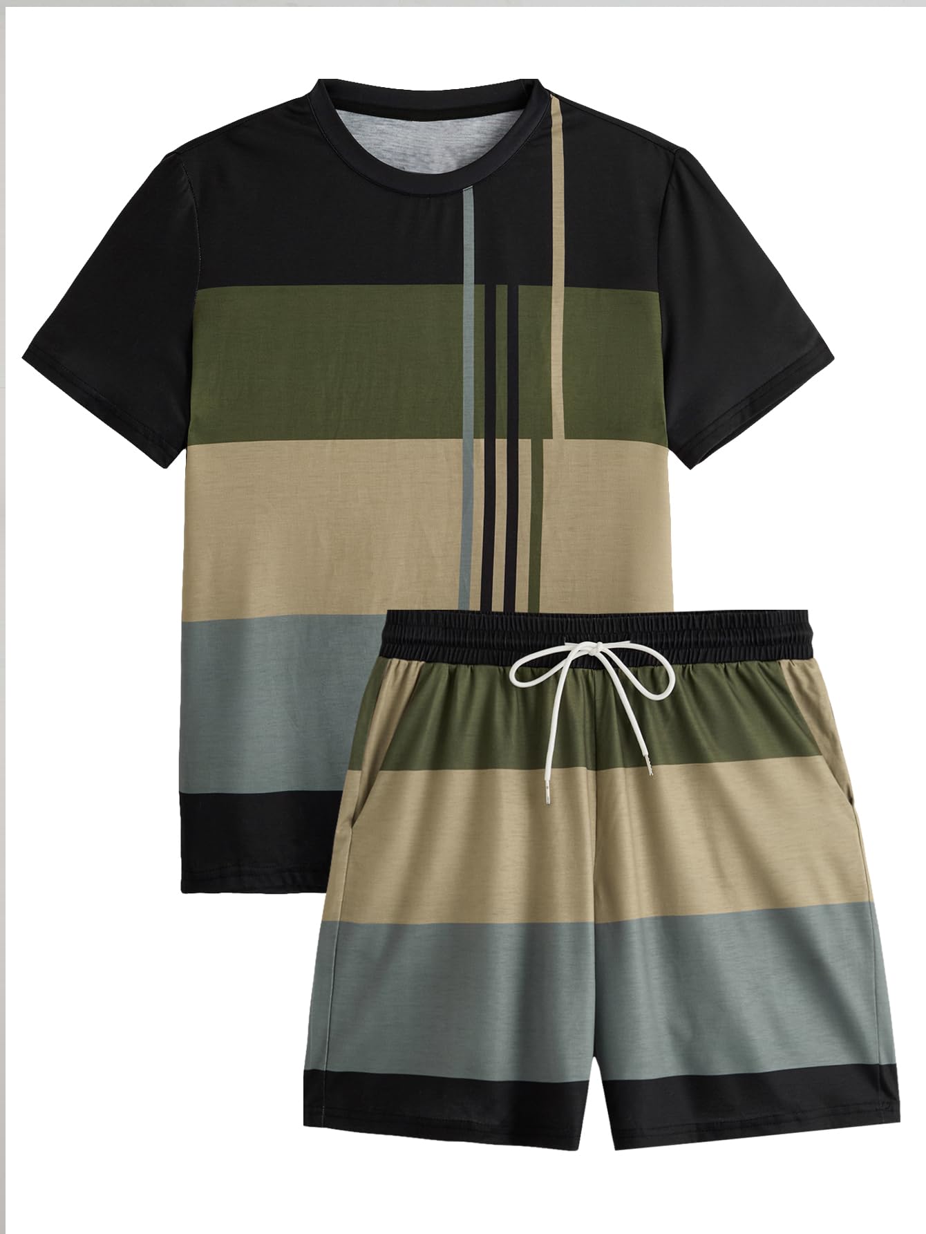 GORGLITTER Men's Beach Vacation 2 Piece Summer Outfits Short Sets Casual Short Sleeve T Shirt Track Shorts Matching Set Multicolor Small