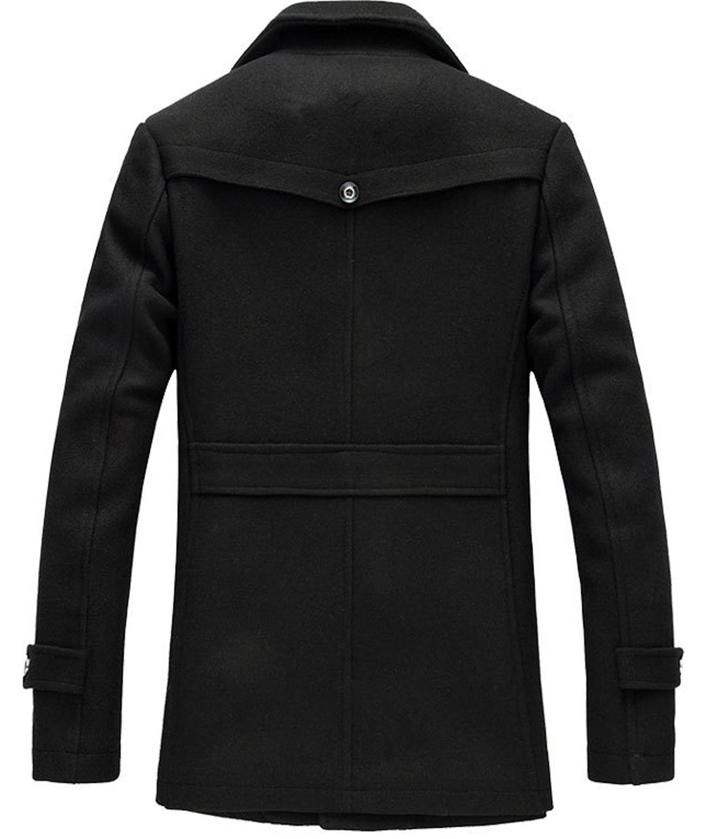 chouyatou Men's Stand Collar Wool-Blend Classic Pea Coat with Removable Inner Collar (Small, H36-Black)