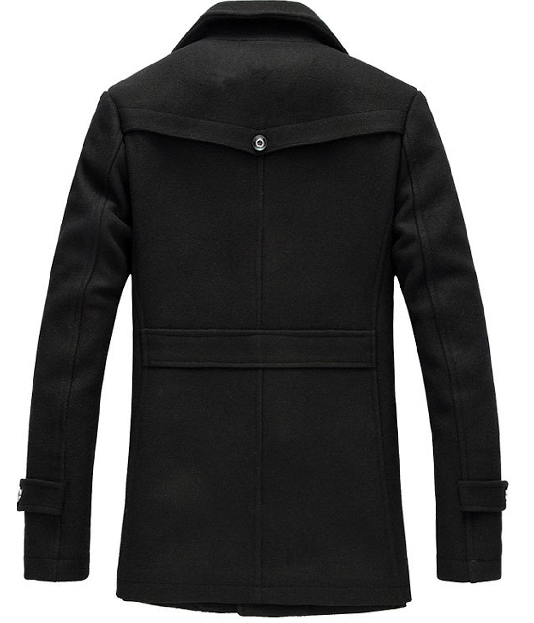 chouyatou Men's Stand Collar Wool-Blend Classic Pea Coat with Removable Inner Collar (Small, H36-Black)