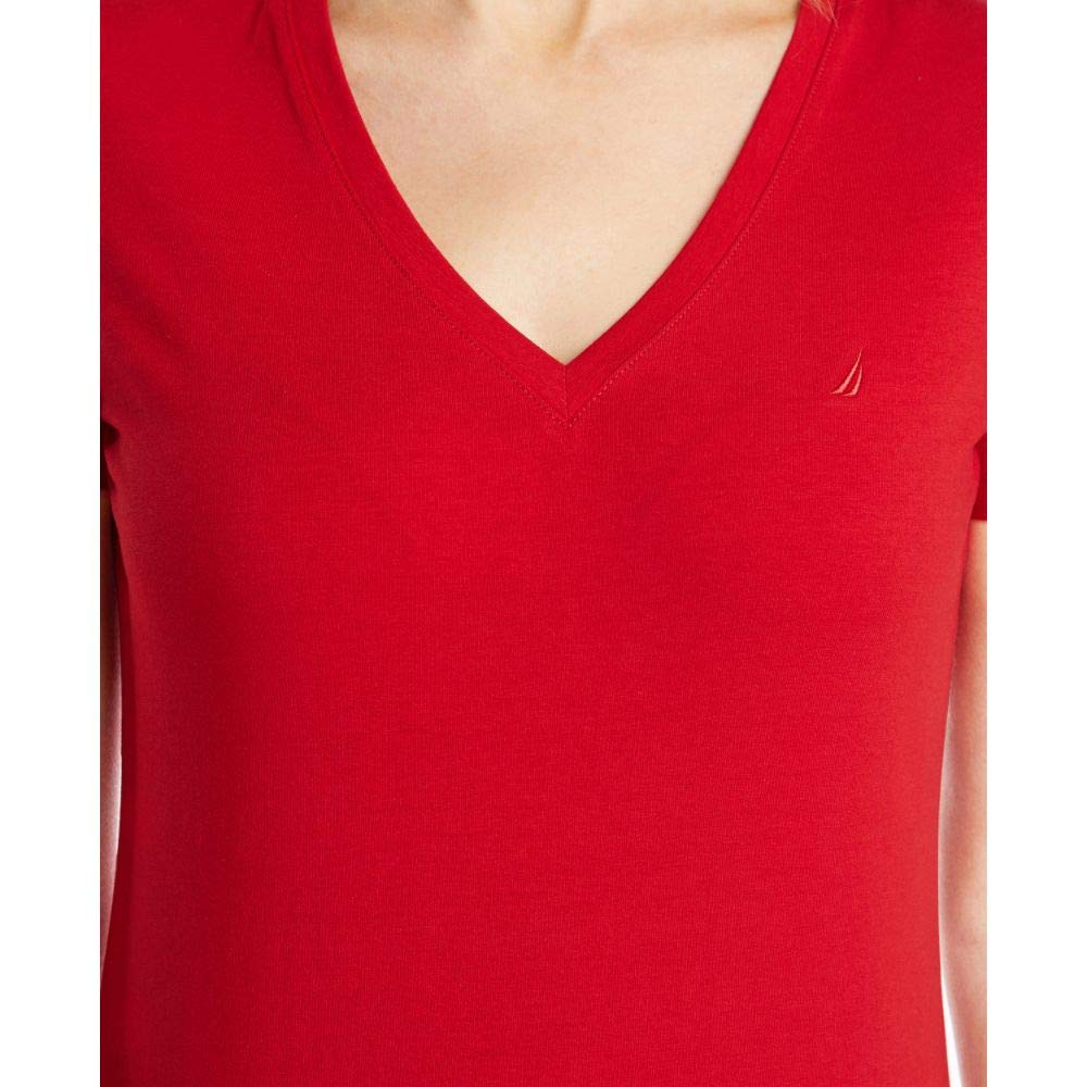 Nautica Women's Easy Comfort V-Neck Supersoft Stretch Cotton Solid T-Shirt Shirt, nautica Red, Medium