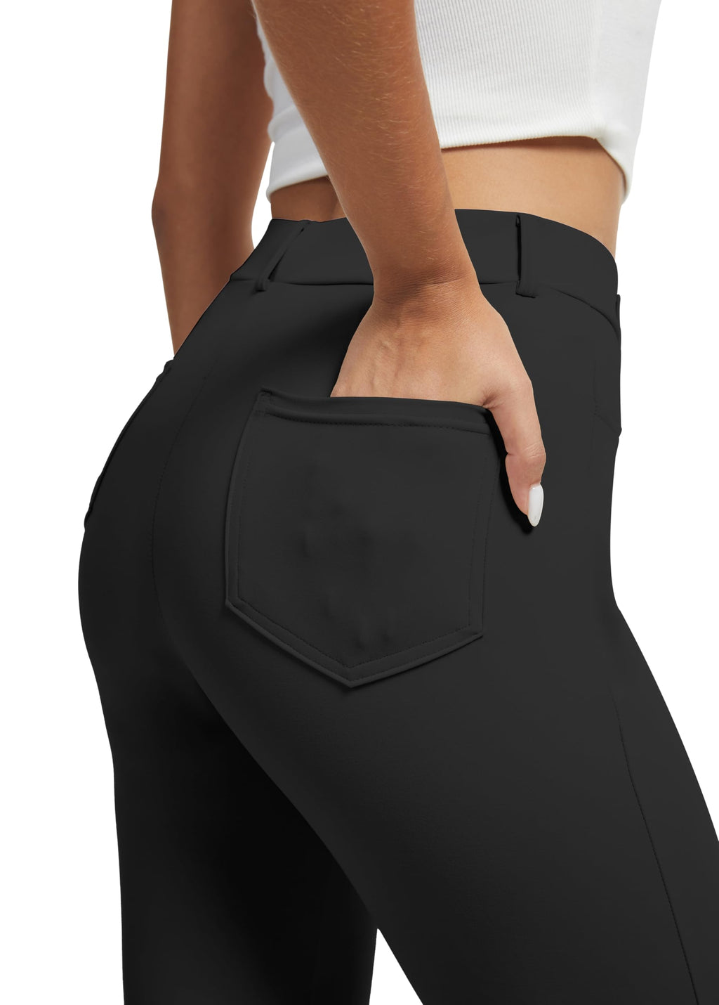 VIMPEP Yoga Pants Women Straight Leg Pants with Pockets High Waist Stretchy Pull On Dress Slacks for Casual Lounge Office Work Petite/Regular 1202 31 Black XL