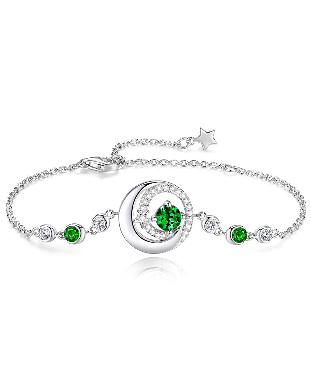 FANCIME Emerald Bracelet May Birthstone Bracelets for Women Sterling Silver Moon and Star Green Gemstone Jewelry Birthday Graduation Mothers Day Gifts for Women Mom Her