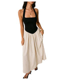 SOLY HUX Women's Halter Maxi Dress Color Block Sleeveless Backless A Line Flowy Going Out Party Long Dresses Multicoloured Small