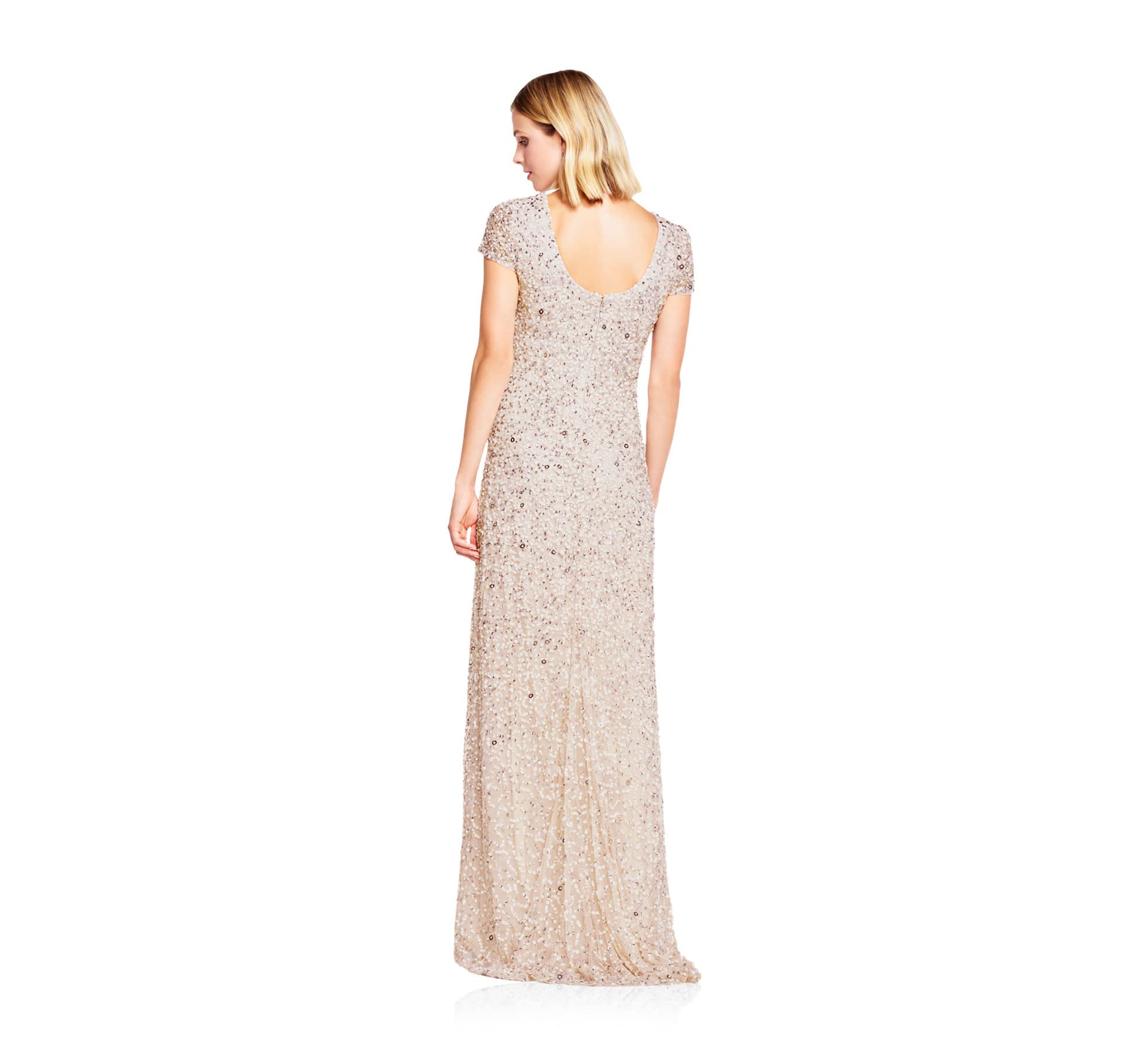 Adrianna Papell Women's Short Sleeve All Over Sequin Gown, Blush, 12