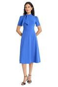 Maggy London Women's Dresses Crepe Fabric Flight Attendant Bow Neck Tie Short Sleeve A-Line, SC - Beaucoup Blue, 4