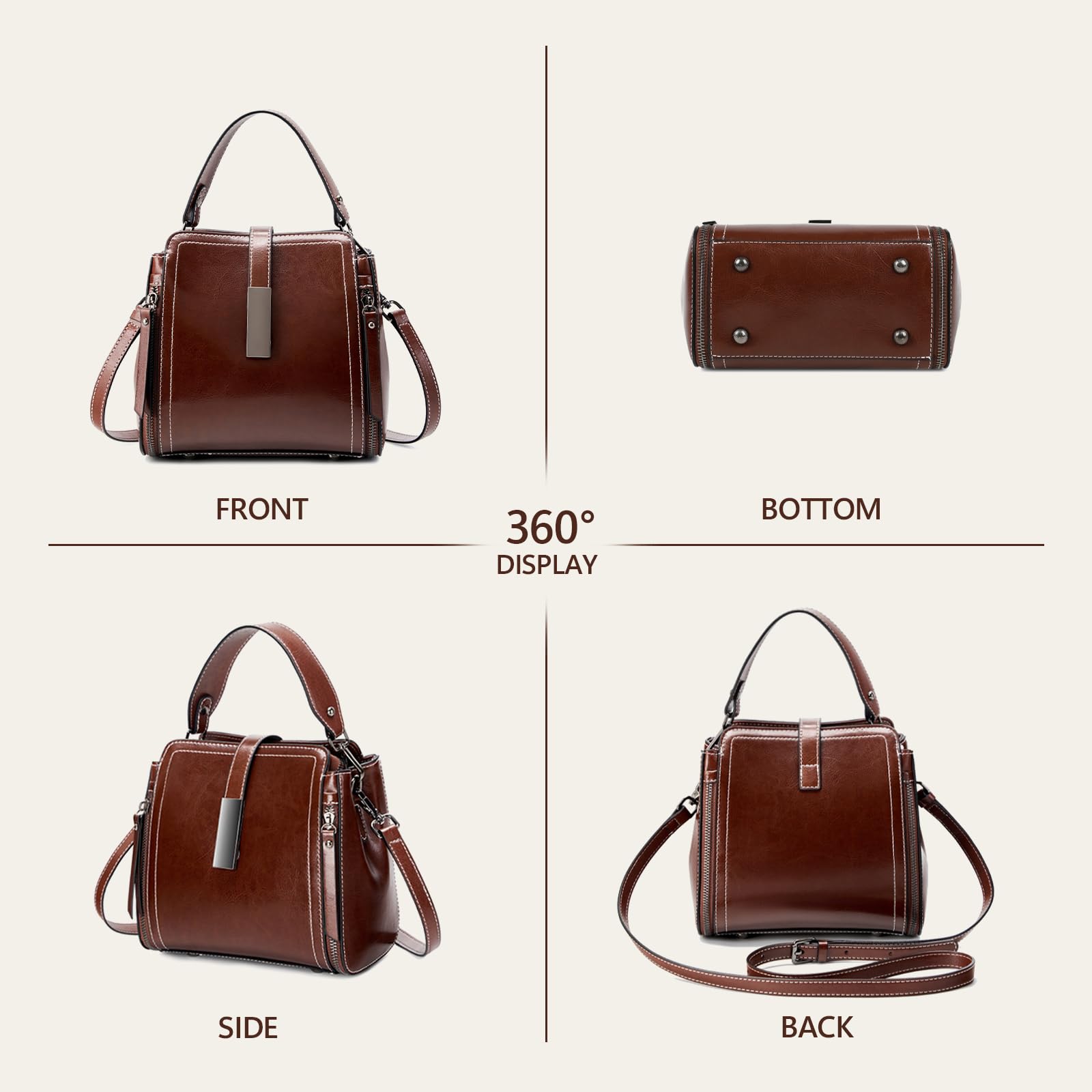 MoreFarther Genuine Leather Crossbody Bags for Women, Designer Leather Purses Bucket Shoulder Bag with Adjustable Straps (Caramel)