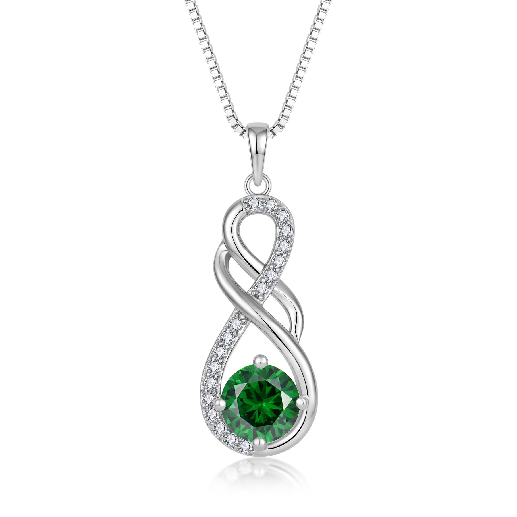 YIFSIY Gemstone Infinity Pendant Necklaces for Women, S925 Sterling Silver Round cut Created Emerald Necklace May Birthstone Jewelry Gift for Her