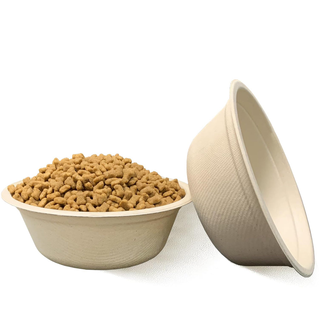 JETKONG 16 oz/2 Cup Disposable Dog Bowls 50pk, 100% Compostable Pets Feeding Bowls Paper Dog Travel Bowls Great for Dry and Wet Dog Food or Water (Natural, Pack of 50)