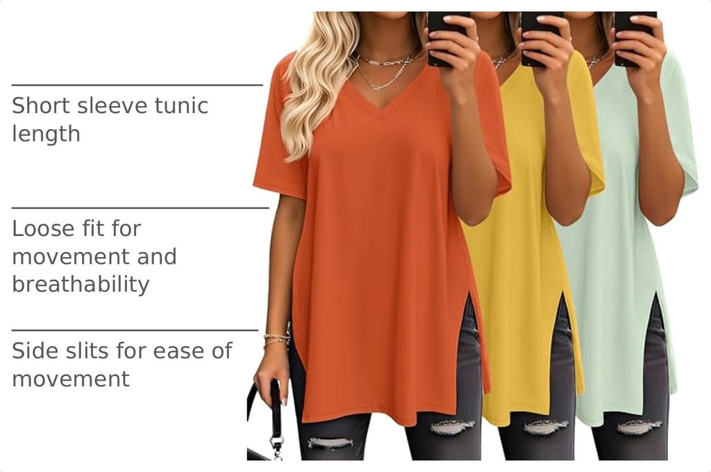 Huukeay 3 Pack Oversized Shirts for Women V Neck, 3-Color, Medium