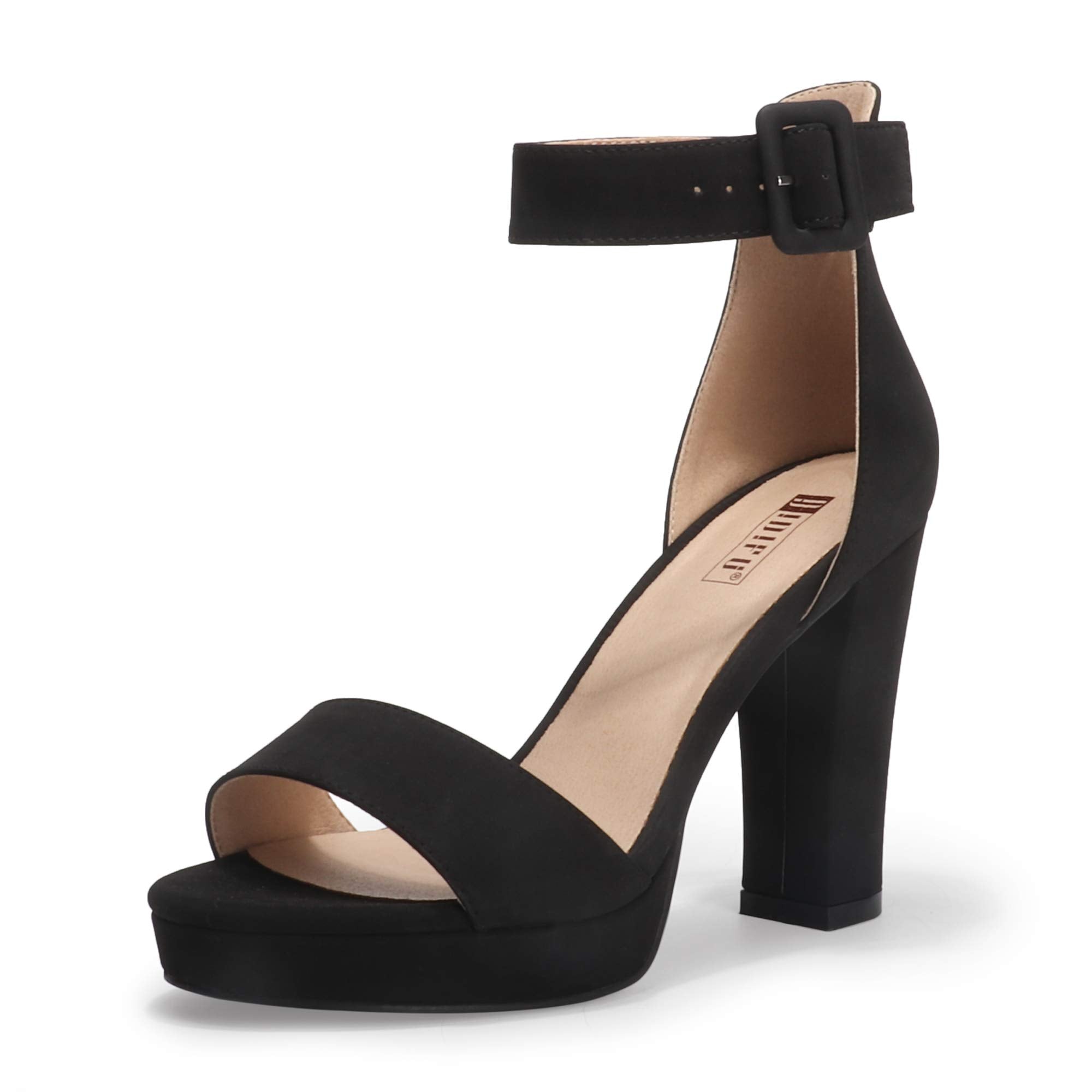 IDIFU Women's IN4 Sabrina Platform Chunky High Heels Ankle Strap Heeled Sandals Wedding Party Dress Shoes (Black Nubuck, 7)