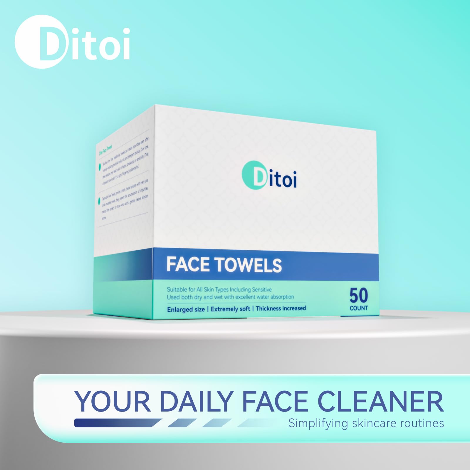 Ditoi Disposable Face Towels,Ultra Thick Face Towelettes XL, Lint-Free Facial Wipes for Makeup Removal & Gentle Skin Care,50 Count, 10"×12", Pearl-textured