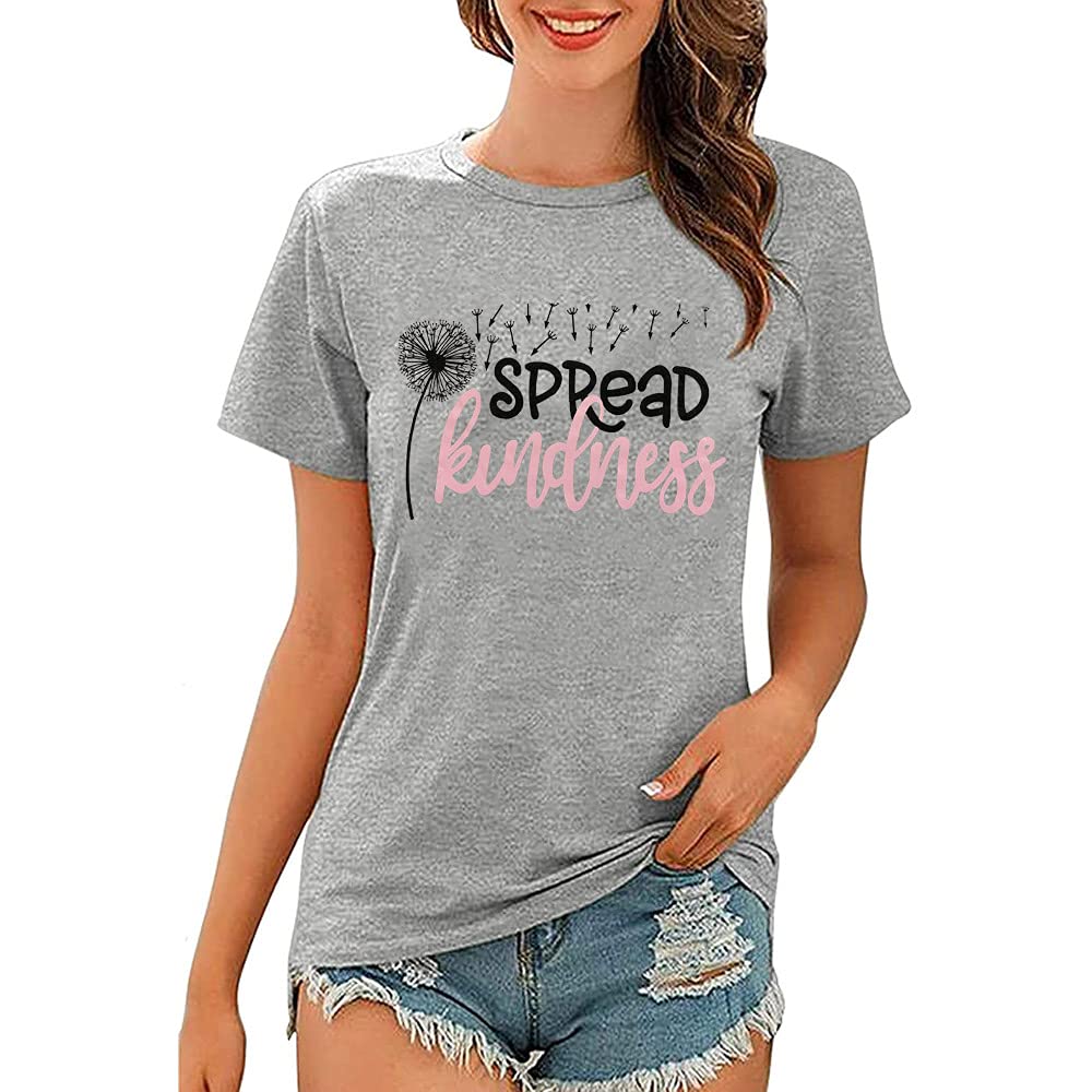 Women Spread Kindness Shirt Dandelion Graphic Top, Grey L