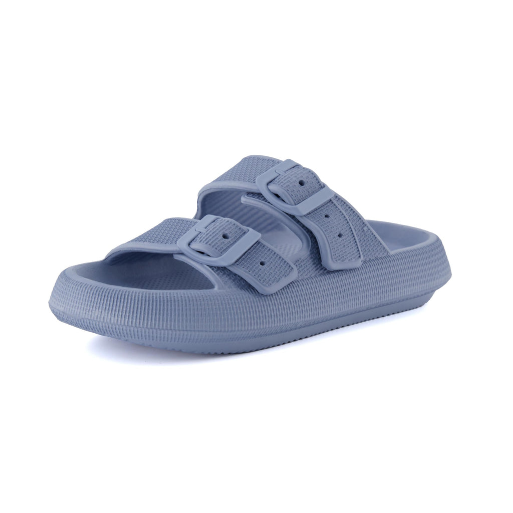 CUSHIONAIRE Fame Pillow Recovery Sandals for Women, Adjustable Double Buckle Waterproof EVA Cloud Slides for Women, BLUE 5