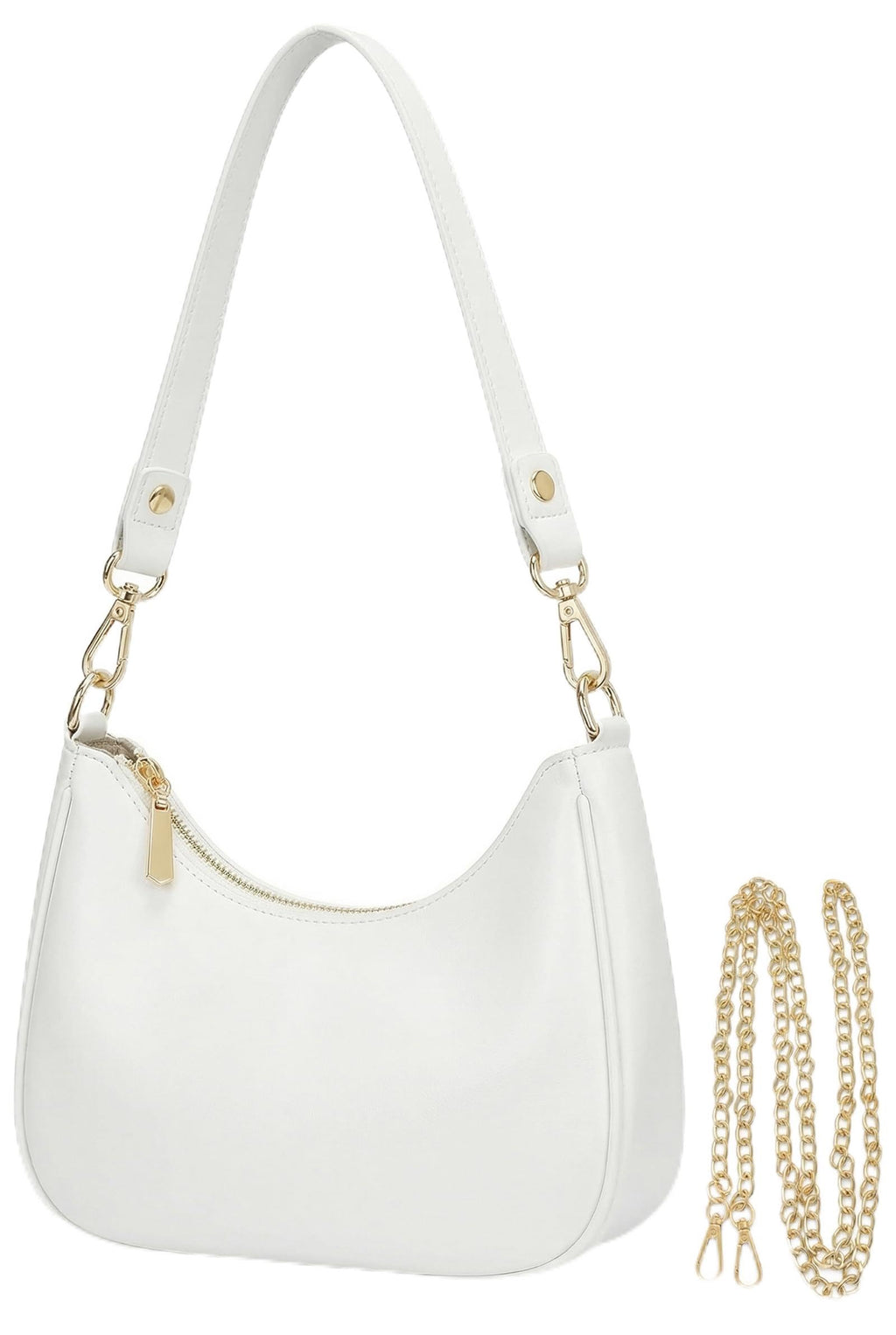 Mivorica Small Shoulder Bag for Women - Trendy little Crescent Purse & Underarm Handbag with Detachable Chain Strap - Cute Mini Hobo Clutch for Travel & Party, Cream White Vegan Leather