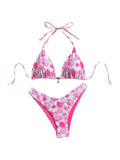 WDIRARA Women's 2 Piece Bikini Set Seashell Halter Triangle String Swimsuit High Cut Bathing Suit Pink X-Small