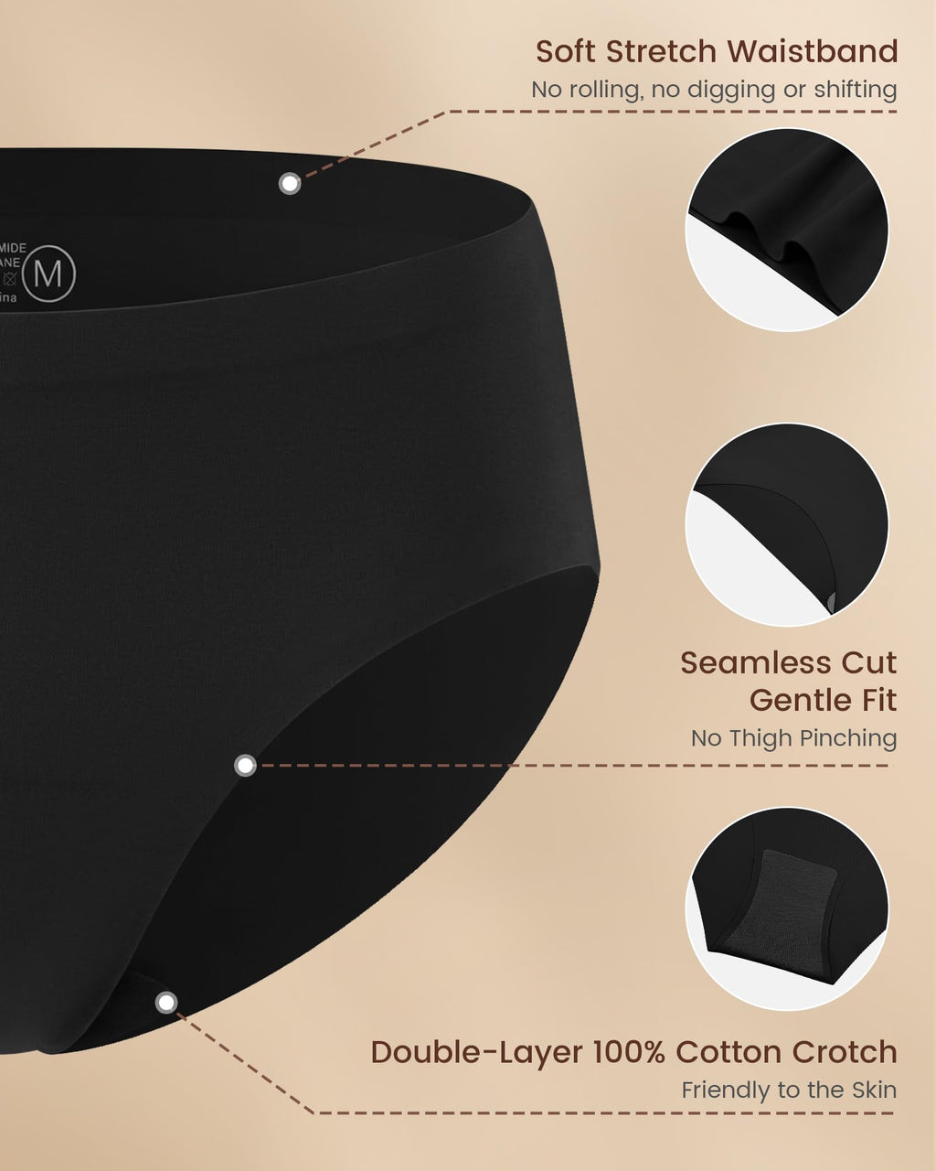 Cevapro Women‘s Seamless Underwear, Low Rise Bikini No Show Invisible Cheeky Hipster Panties for Yoga & Everyday Wear 5 Pack