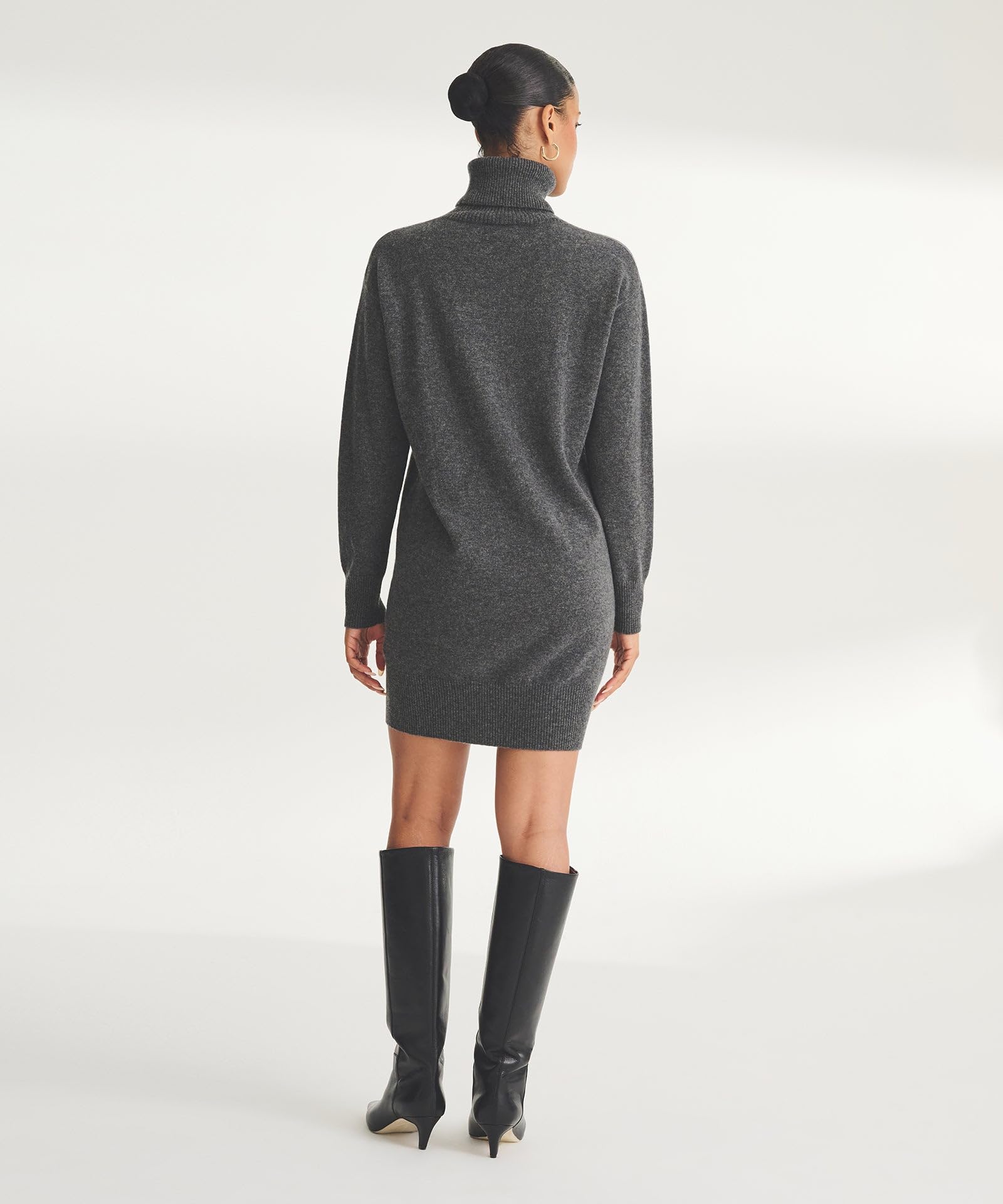 Naadam Womens Cashmere Turtleneck Mini Dress, Granite, M