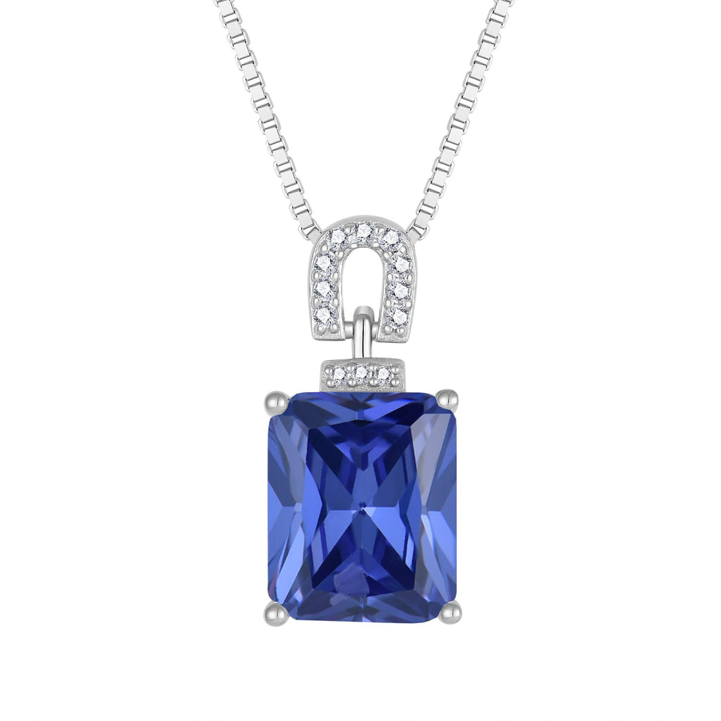 Inpasne Tanzanite Necklace 925 Sterling Silver Emerald Cut Necklace Baguette Pendant December Birthstone Jewelry Gifts for Women