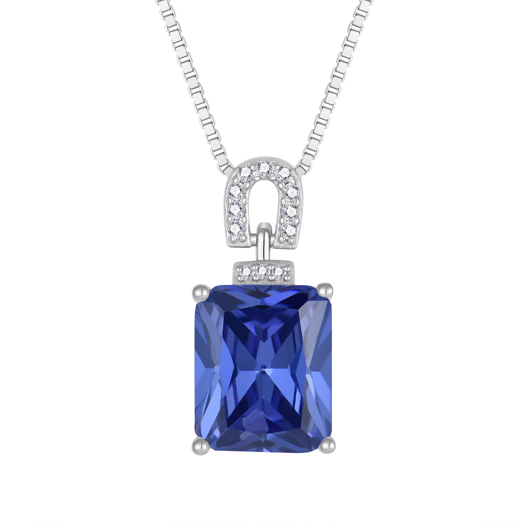 Inpasne Tanzanite Necklace 925 Sterling Silver Emerald Cut Necklace Baguette Pendant December Birthstone Jewelry Gifts for Women