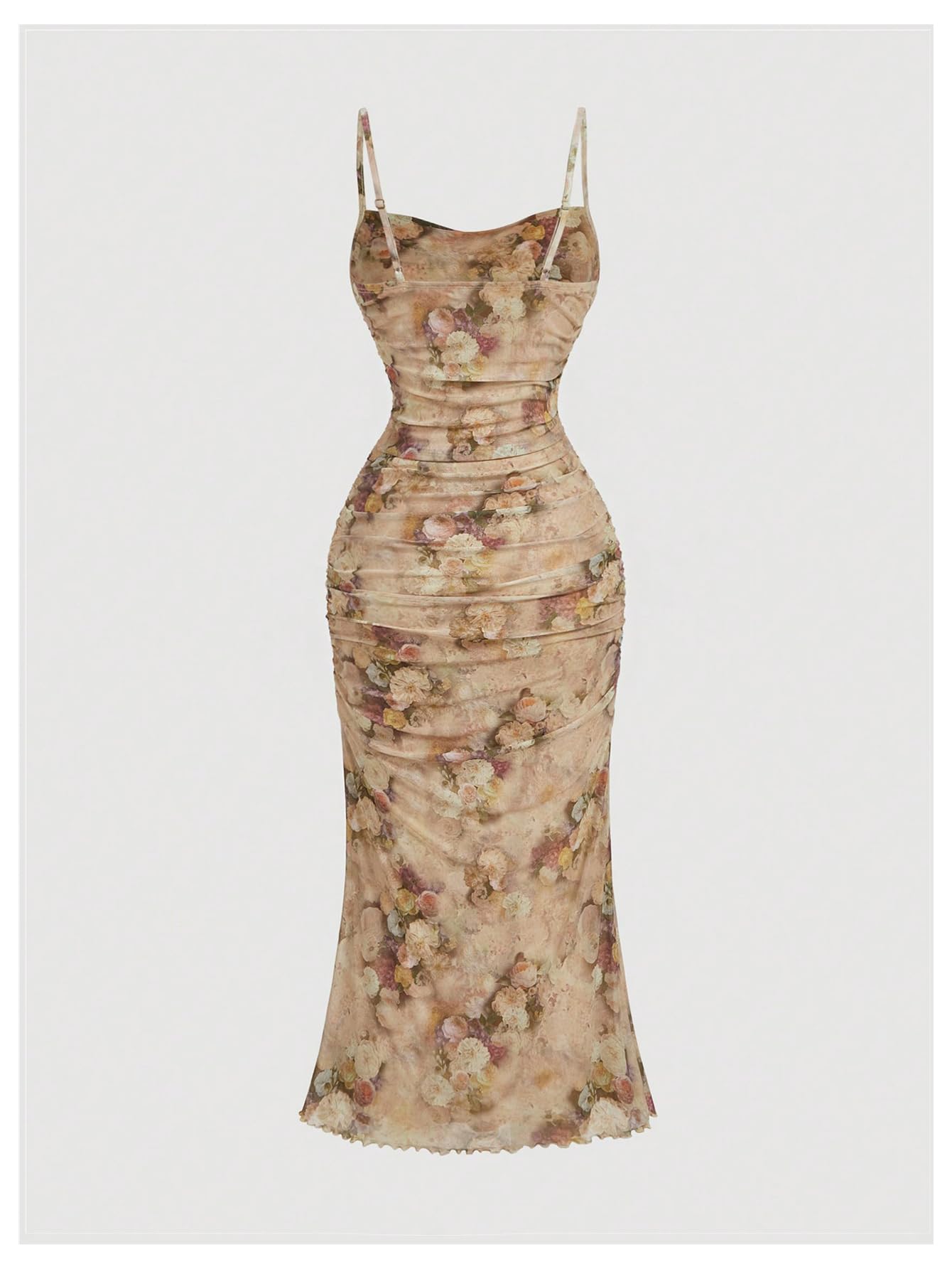 GORGLITTER Women's Floral Spring Summer Wedding Guest Dress Bridal Shower Cocktail Tea Party Beach Midi Sun Dress 2026 Brown Small