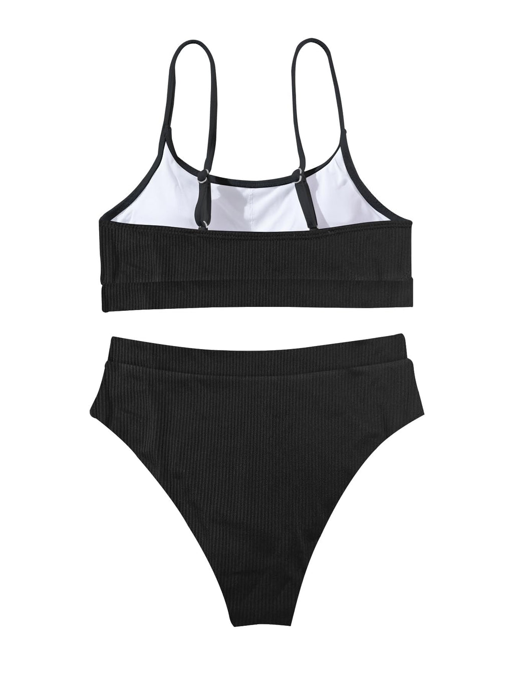 Lilosy Petite High Waisted Tummy Control Bikini Ribbed Sporty Brazilian Swimsuit Set Women Highwaisted Cheeky Cut Leg Rise Bottom Crop Push Up Top 2 Piece Bathing Suit Black X-Small