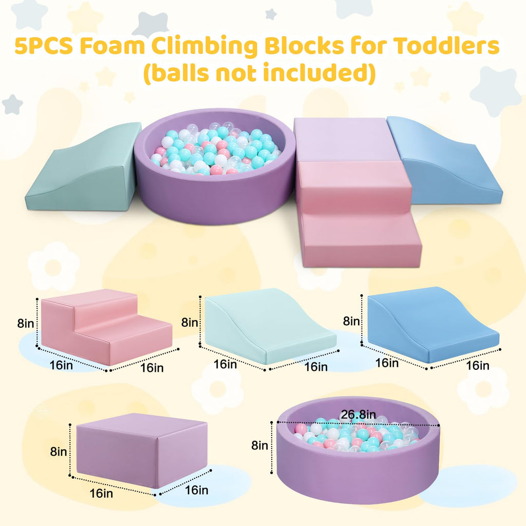 Hoohtoot Foam Climbing Blocks for Toddler: with 4-Piece PU Leather Climbing Toys and a Ball Pit - Foam Ball Pit for Toddlers - Climbing Toys Indoor for Kids Crawling (Purple Climbing Blocks)