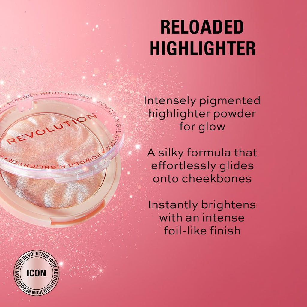 Revolution, Reloaded Pressed Powder Highlighter, Intensely Pigmented for a High Impact Dewy Finish, Dare to Divulge, 0.22 Oz