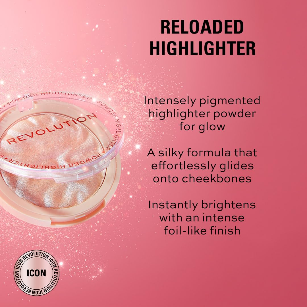 Revolution, Reloaded Pressed Powder Highlighter, Intensely Pigmented for a High Impact Dewy Finish, Dare to Divulge, 0.22 Oz