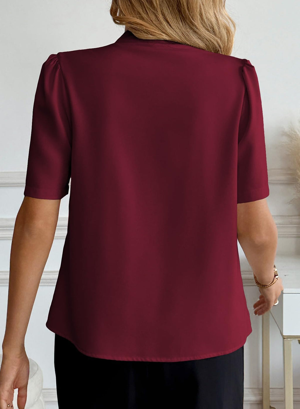 EVALESS Business Casual Tops for Women Button Down Shirts,Burgundy,Small