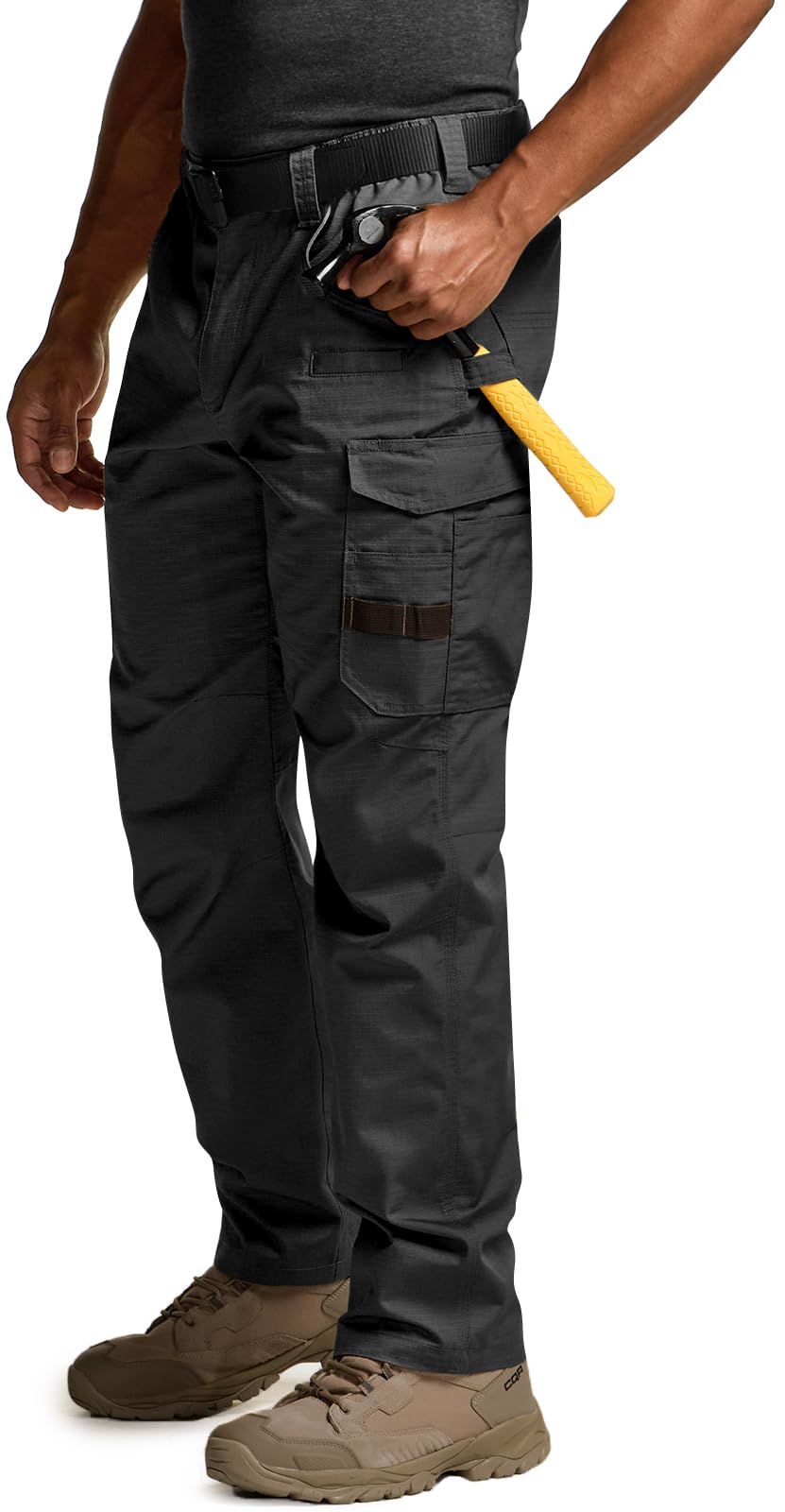 CQR Men's Quick Dry Work Pants, Water Resistant Outdoor Tactical Pants, Lightweight Stretch Cargo Hiking Pants, Work Pants Black, 36W x 32L