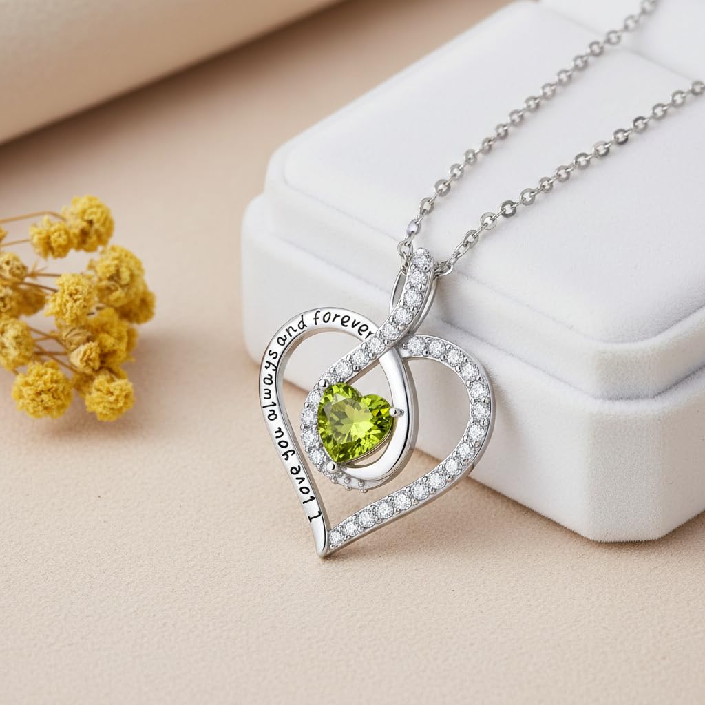 OKROKTOT August Love Heart Birthstone Necklace Women Infinity Heart Necklace I Love You Always and Forever Jewelry Mothers Valentine's Day Gifts for Her Mother Wife Daughters