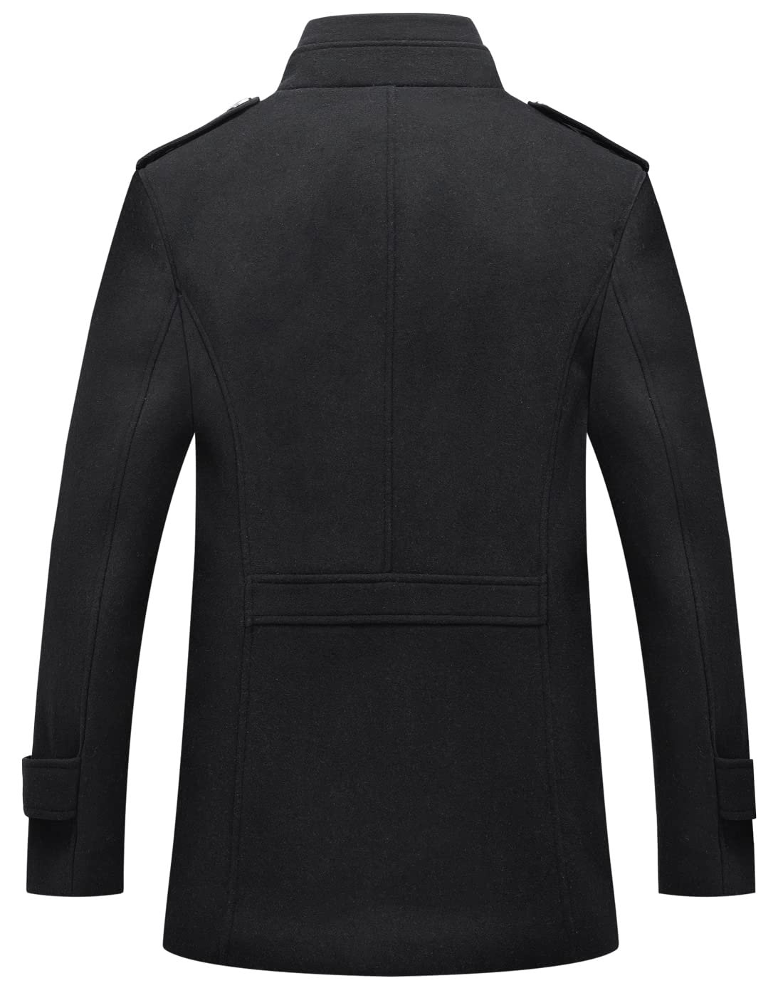 chouyatou Men's Winter Stylish Wool Blend Single Breasted Military Peacoat (Small, Solid-Black)