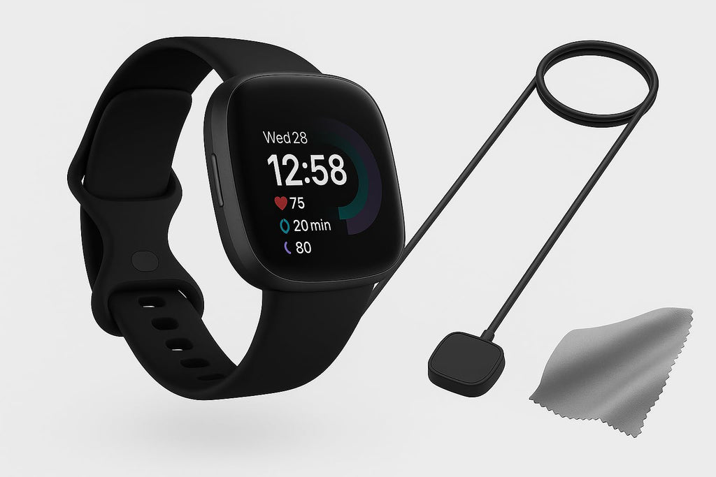 Fitbit Versa 4 Smartwatch (Bundle) – GPS Fitness Tracker with Fast Charger & Cleaning Cloth, 40+ Exercise Modes, Heart Rate, Sleep, Step, & Workout Tracking for Android & iPhone, Black/Graphite
