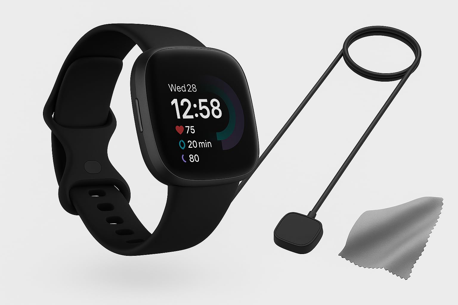 Fitbit Versa 4 Smartwatch (Bundle) – GPS Fitness Tracker with Fast Charger & Cleaning Cloth, 40+ Exercise Modes, Heart Rate, Sleep, Step, & Workout Tracking for Android & iPhone, Black/Graphite