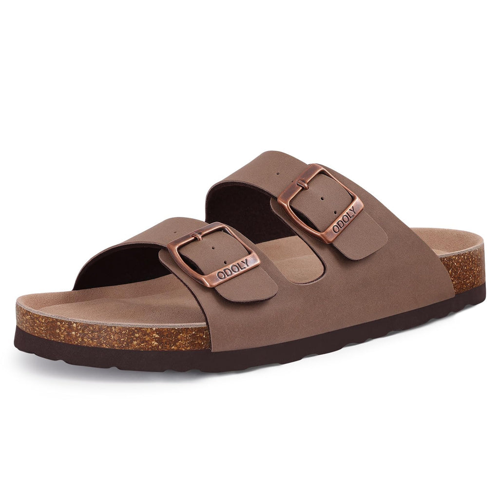 ODOLY Unisex Cork Footbed Slide Sandal, Arch Support Summer Outdoor Sandals with Adjustable Buckle for Women and Men, Brown 39 (8 Women/6.5 Men)