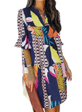 QACOHU 2026 Dress for Womens Summer Tunic V Neck Casual Loose Flowy Swing Shift Dress Geometry L