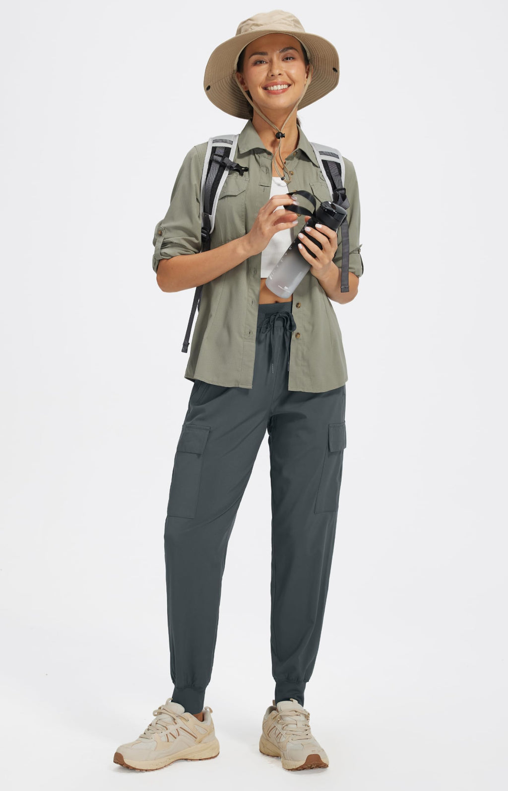 Libin Women's Hiking Cargo Pants Quick Dry Joggers Travel, Steel Gray L