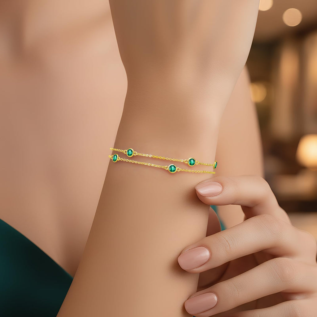 LOUISA SECRET Mothers Day Gifts Birthstone Bracelets for Women, Charm Link Double Strand Bracelet for Mom Wife Her, Birthday Anniversary Christmas