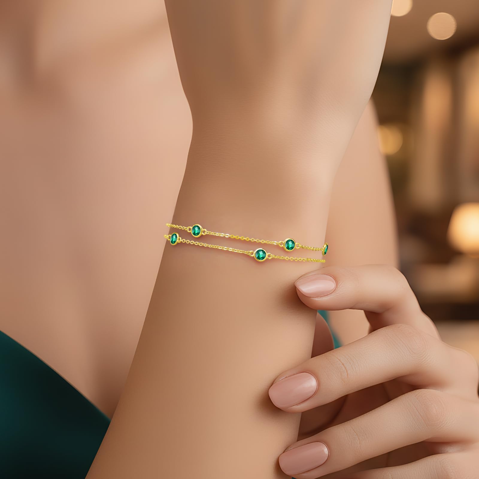 LOUISA SECRET Mothers Day Gifts Birthstone Bracelets for Women, Charm Link Double Strand Bracelet for Mom Wife Her, Birthday Anniversary Christmas