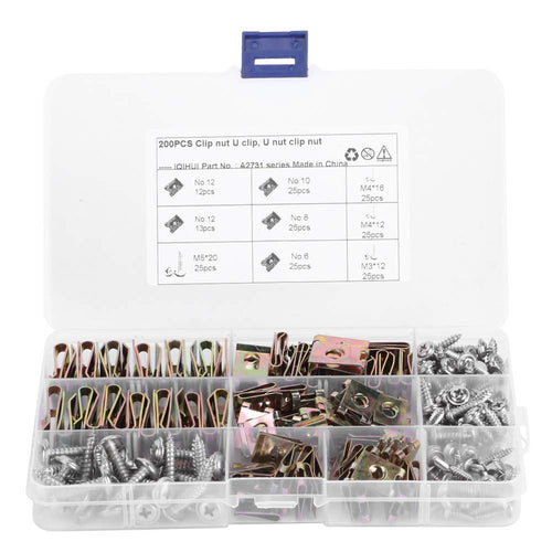 Automotive Screws and Clips, 100PCS Car U‑Clips Nuts 6/8/10/12 Assortment Interior Trim Fasteners with Stainless Steel Screws for Dash Door Panel Interior